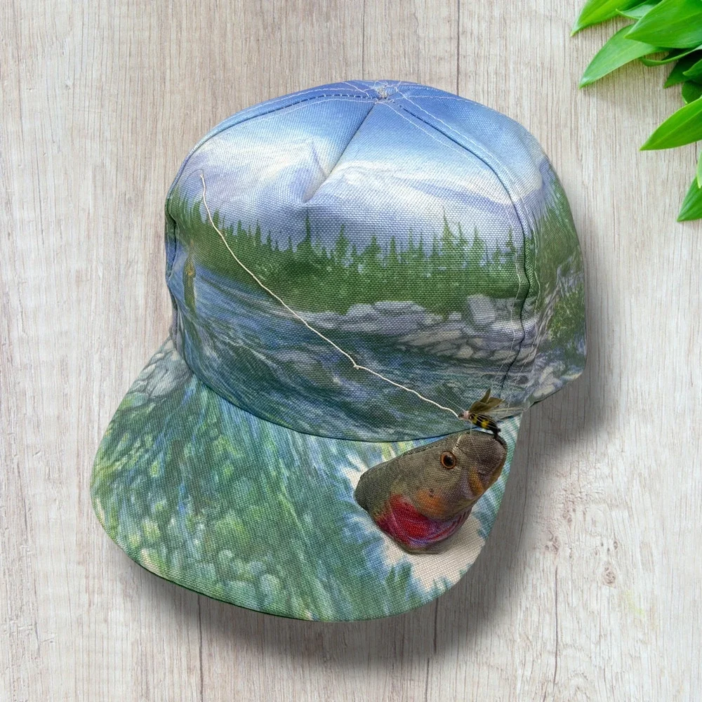 Vintage 1993 Trout Fisherman 3D Fish Fly Snapback Hat Taiwan Fishing Cap NOS